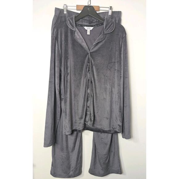 Nicole Miller 2 PC Pajama Set XL Top Bottom Velvety Soft Sparkle Gray Stretch - Picture 1 of 10
